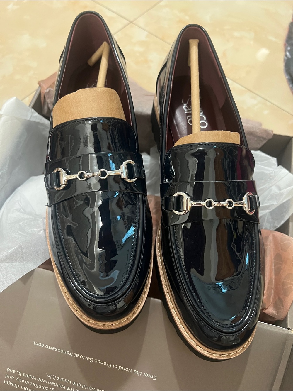 Franco Sarto Black Patent Leather Bit Loafers